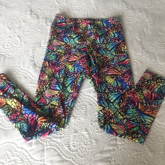 Bright-colored Butterfly Workout Leggings, Size XS - Picture 3 of 6